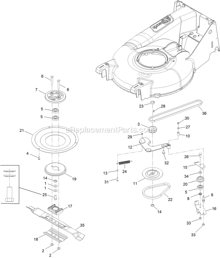Blade Assembly Diagram and Parts List for ECX180CKA210BC (402082300-404314158)(2018) Exmark Lawn Mower