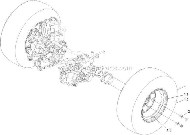 Rear Tire Assembly Diagram and Parts List for RAX691GKA524A3 (402082300-404314158)(2018) Exmark Lawn Mower