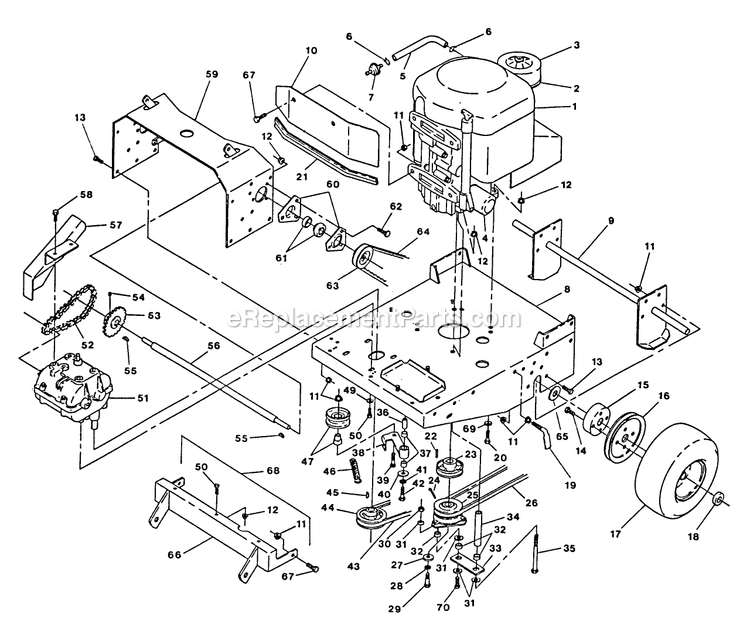 Engine Deck Group Diagram and Parts List for TT-17K 70000 Exmark Lawn Mower