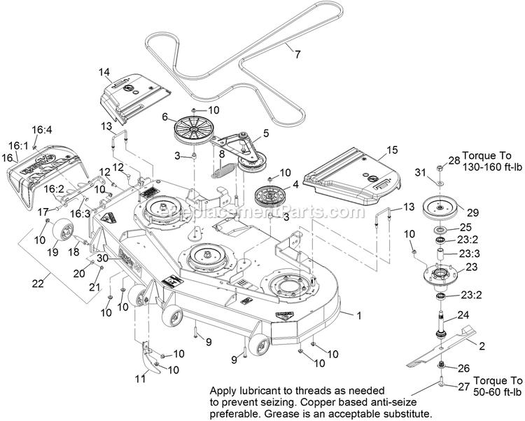 Deck Assembly Diagram and Parts List for LZS749EKC604 (313000000-313999999)(2013) Exmark Lawn Mower