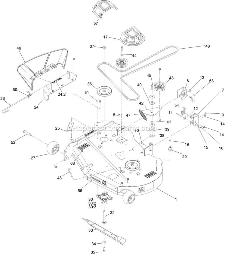Deck Assembly Diagram and Parts List for QTS708GEM42200 (400000000-402082299)(2017) Exmark Lawn Mower