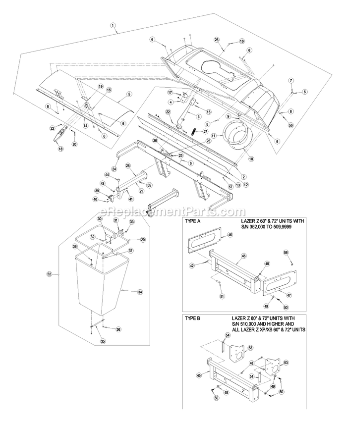 Hood And Bag Assembly (1) Diagram and Parts List for LZUV52 (510000-599999)(2005) Exmark Lawn Tractor Accessories