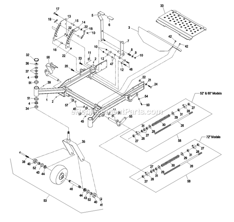 Front Frame Group Diagram and Parts List for LAS25KC604B (670000-719999)(2007) Exmark Lawn Mower