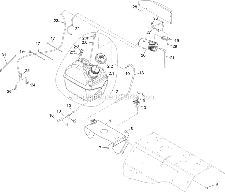 Fuel Assembly Diagram and Parts List for ARX541CKA30000 (400000000-402082299)(2017) Exmark Aerator