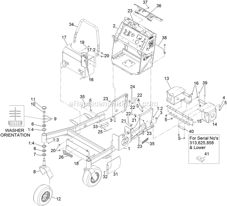 Main Frame Assembly Diagram and Parts List for VTX651KA484 (313000000-313999999)(2013) Exmark Lawn Mower
