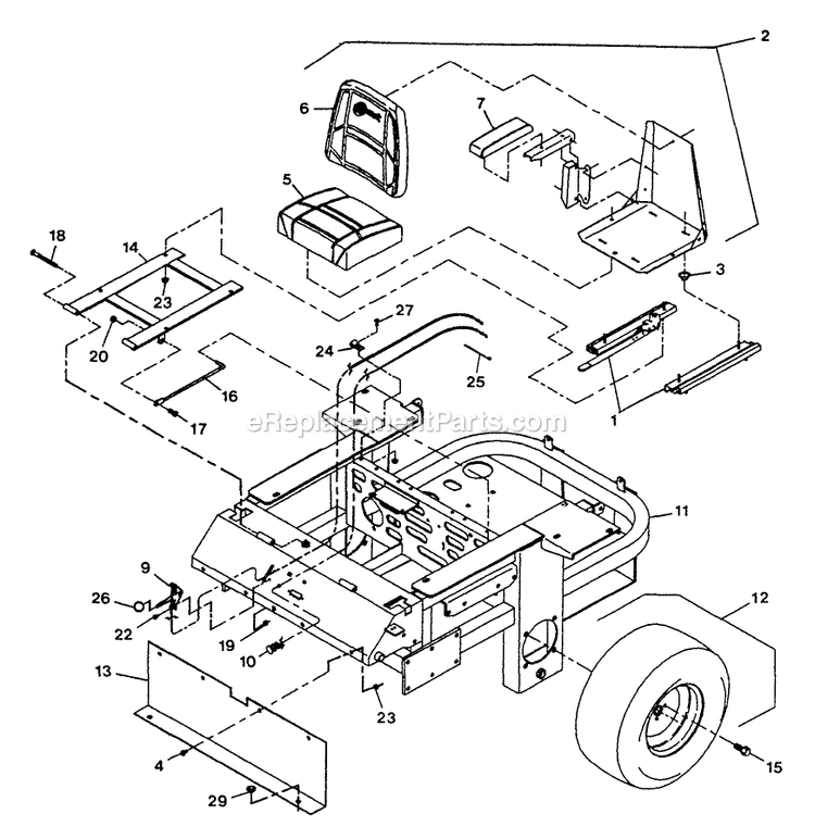 Main Frame Group Diagram and Parts List for LZ-22KC52 (115000-129999)(1996) Exmark Lawn Mower