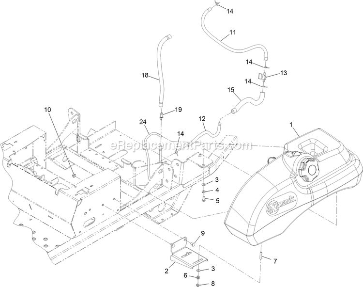 Fuel Tank Mounting Assembly Diagram and Parts List for PNS680KC523 (312000000-312999999)(2012) Exmark Lawn Mower