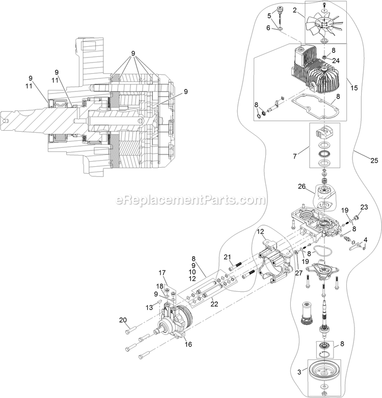 Lh Hydro Assembly Diagram and Parts List for LZE740EKC60400 (406294345-408644345)(2020) Exmark Lawn Mower