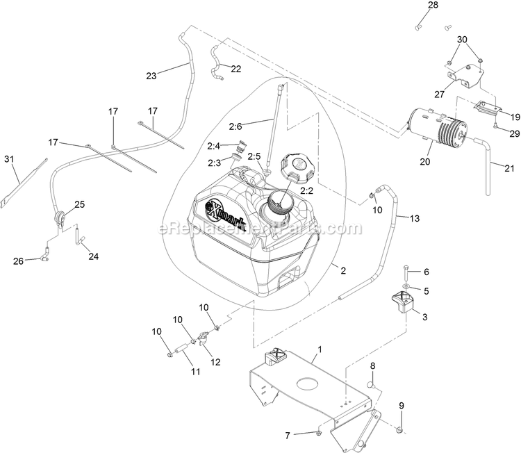 Fuel Assembly Diagram and Parts List for ARX541CKA30000 (406294345-408644345)(2020) Exmark Aerator