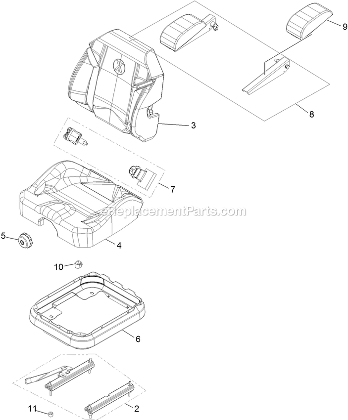 Seat With Tracks Assembly (2) Diagram and Parts List for LZS749EKC604 (313000000-313999999)(2013) Exmark Lawn Mower