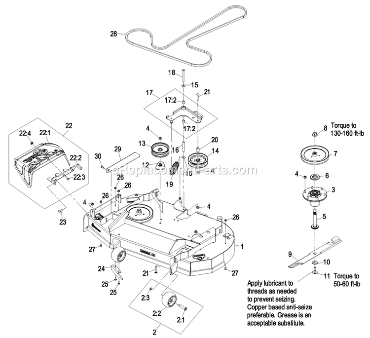 Deck Group (1) Diagram and Parts List for QSP20BV443 (850000-919999)(2010) Exmark Lawn Mower