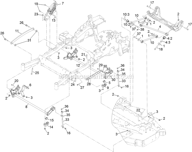 Deck Lift Assembly Diagram and Parts List for LZX940EKC72RT0 (316000000-399999999)(2016) Exmark Lawn Mower