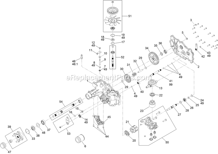 Lh Transaxle Assembly Diagram and Parts List for QZS708GEM50200 (404314159-406294344)(2019) Exmark Lawn Mower