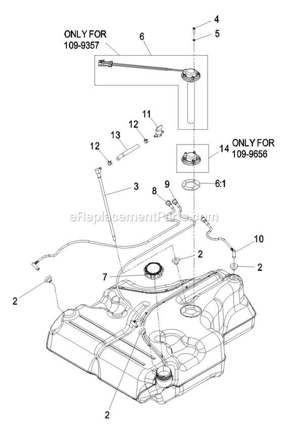 Fuel Tank Assembly Diagram and Parts List for LZZ23KA526 (790000-849999)(2009) Exmark Lawn Mower