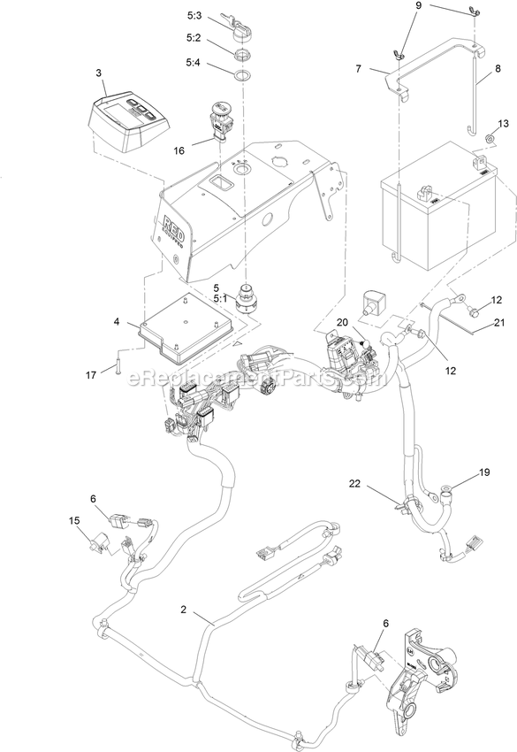 Electrical Assembly Diagram and Parts List for LZX940EKC606W0 (406294345-408644345)(2020) Exmark Lawn Mower