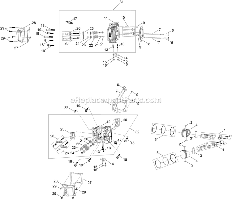 Piston And Cylinder Head Assembly Diagram and Parts List for QTS708GEM60200 (400000000-402082299)(2017) Exmark Lawn Mower