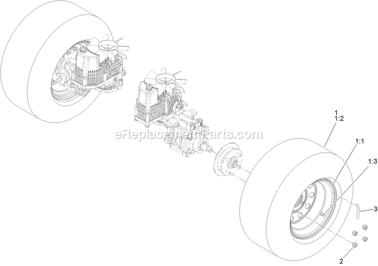 Rear Wheel Assembly Diagram and Parts List for LZS749AKC604A1 (406294345-408644345)(2020) Exmark Lawn Mower