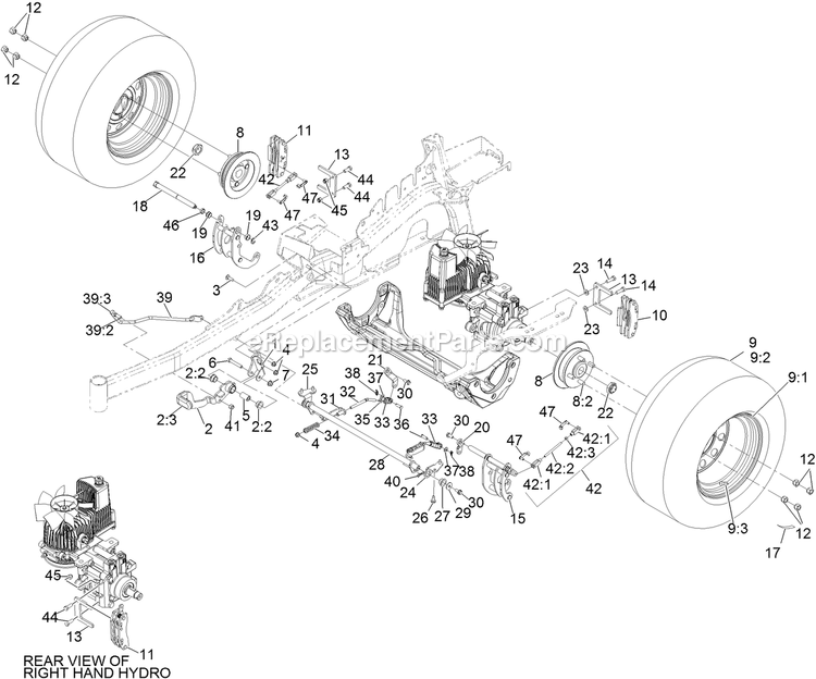 Rear Wheel And Park Brake Assembly Diagram and Parts List for LZE730GKA524B2 (316000000-399999999)(2016) Exmark Lawn Mower