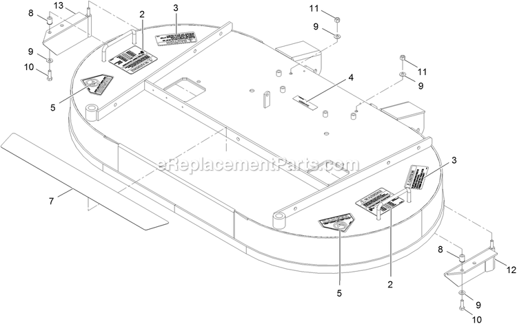 Deck With Decals Diagram and Parts List for NV730EKC48 (313000000-313999999)(2013) Exmark Lawn Mower