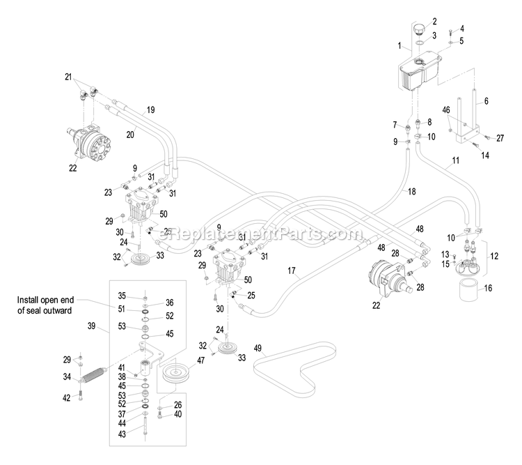 Hydraulic Group Diagram and Parts List for LHP20KC505 (600000-669999)(2006) Exmark Lawn Mower