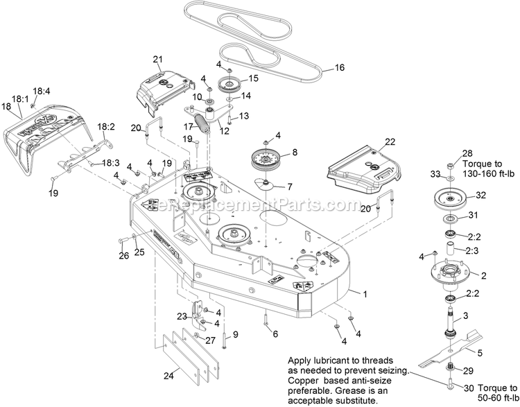 Deck Assembly Diagram and Parts List for VTX651GKA48400 (316000000-399999999)(2016) Exmark Lawn Mower