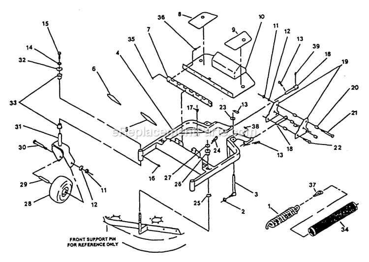 Side Discharge Mower Deck Support Diagram and Parts List for EX20KC (130000-149999)(1997) Exmark Lawn Mower