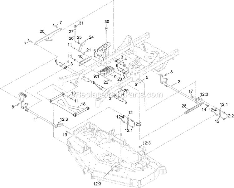 Deck Lift Assembly Diagram and Parts List for RAS740GKC60R00 (400000000-402082299)(2017) Exmark Lawn Mower