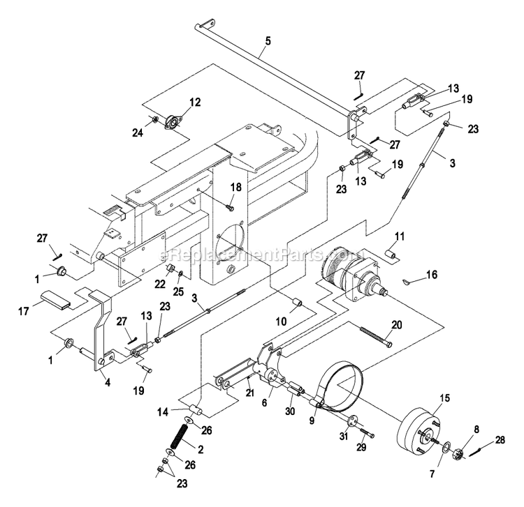 Park Brake Group Diagram and Parts List for LZ25KA604 (320000-369999)(2002) Exmark Lawn Mower