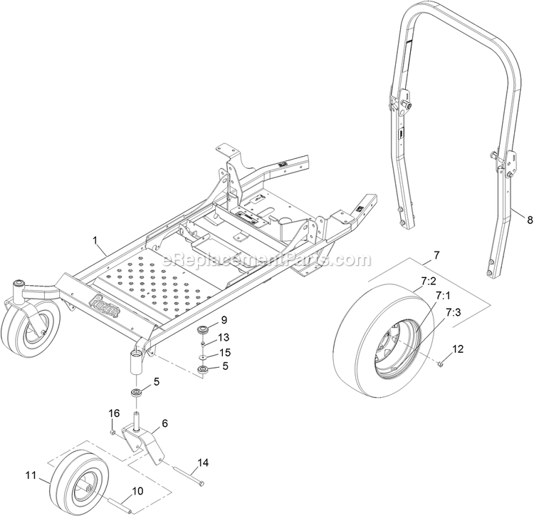 Main Frame Assembly Diagram and Parts List for PNE651KA482 (314000000-314999999)(2014) Exmark Lawn Mower