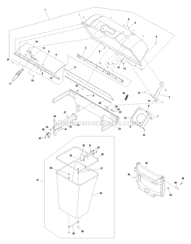 Hood And Bag Assembly Diagram and Parts List for LHPUV4448 (510000-599999)(2005) Exmark Lawn Tractor Accessories