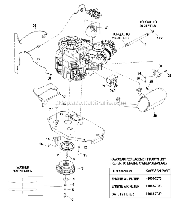 Engine Group Diagram and Parts List for LZAS29KA724LP (850000-919999)(2010) Exmark Lawn Mower