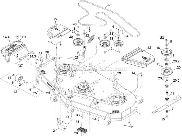 Deck Assembly Diagram and Parts List for LZS80TDYM724W0 (406294345-408644345)(2020) Exmark Lawn Mower