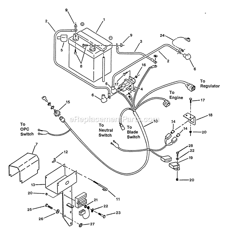 Electric Start Components Diagram and Parts List for M36-14K-5E (115000-129999)(1996) Exmark Lawn Mower