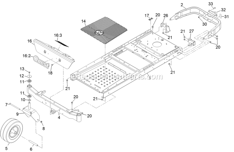 Main Frame And Front Axle Assembly Diagram and Parts List for QTS691KA422 (314000000-314999999)(2014) Exmark Lawn Mower