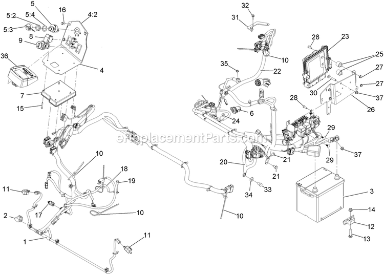 Electrical Assembly Diagram and Parts List for LZS88CDYM96RW0 (408644346-411294211)(2021) Exmark Lawn Mower