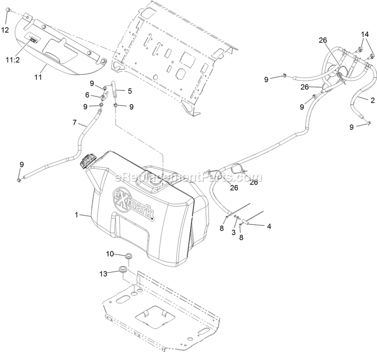 Fuel Tank Mounting Assembly Diagram and Parts List for VT651KA484 (312000000-312999999)(2012) Exmark Lawn Mower