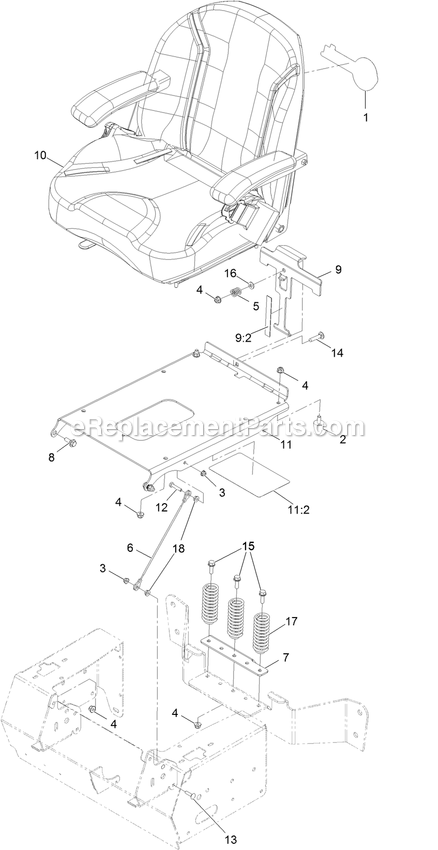 Seat Assembly Diagram and Parts List for PNE651GKA48200 (316000000-399999999)(2016) Exmark Lawn Mower