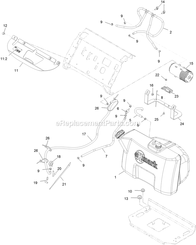 Fuel Assembly Diagram and Parts List for VTS691CKA52400 (402082300-404314158)(2018) Exmark Lawn Mower