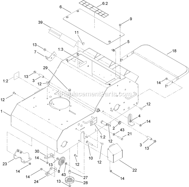 Frame Assembly Diagram and Parts List for ARS180KA21 (312000000-312999999)(2012) Exmark Aerator