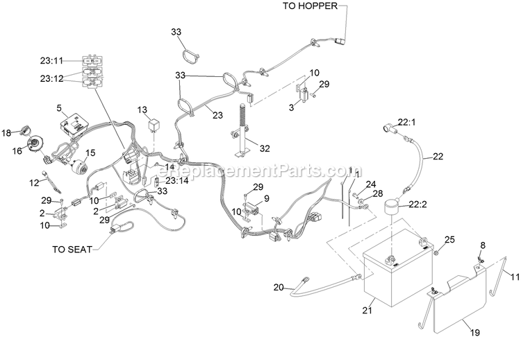Electrical Assembly Diagram and Parts List for NVS640CKC42000 (315000000-315999999)(2015) Exmark Lawn Mower