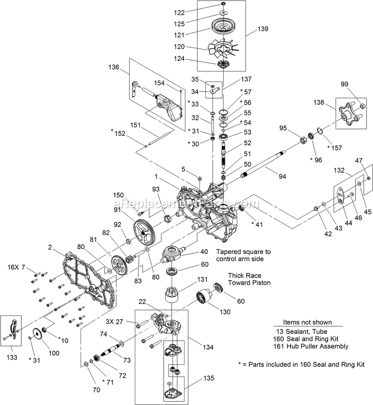 Left Hand Hydro Transaxle Assembly Diagram and Parts List for QT22KA421 (920000-999999)(2011) Exmark Lawn Mower