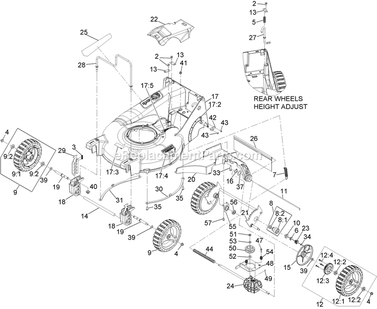 Deck And Wheel Assembly Diagram and Parts List for ECXKA21 (314000000-314999999)(2014) Exmark Lawn Mower