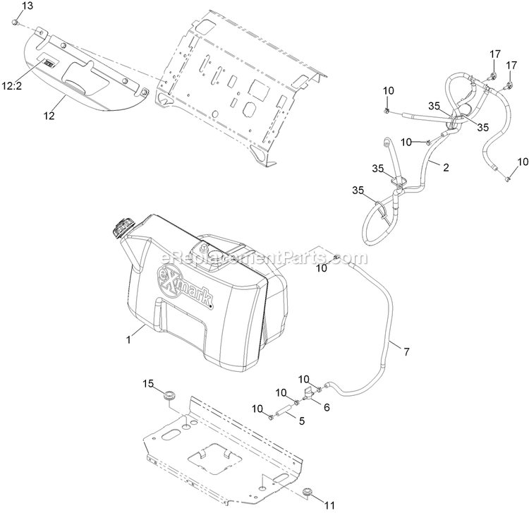 Fuel Tank Mounting Assembly Diagram and Parts List for VT25EKC524 (920000-999999)(2011) Exmark Lawn Mower