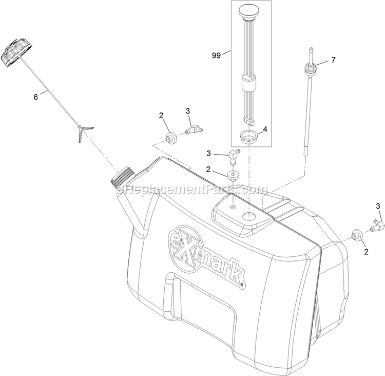 Fuel Tank Assembly Diagram and Parts List for VTX651KA484 (313000000-313999999)(2013) Exmark Lawn Mower