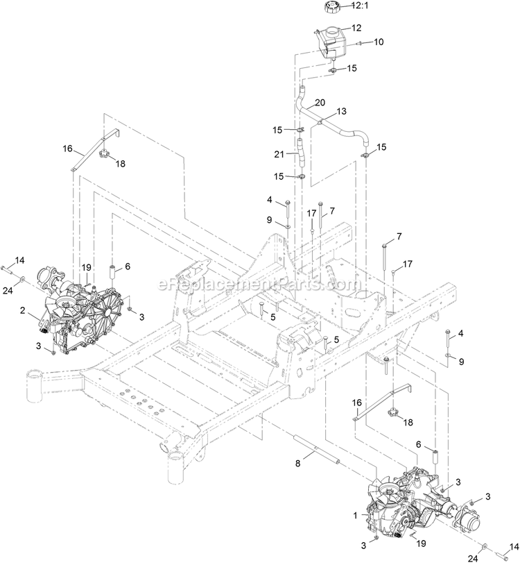 Transaxle Assembly Diagram and Parts List for RAE708GEM52300 (404314159-406294344)(2019) Exmark Lawn Mower