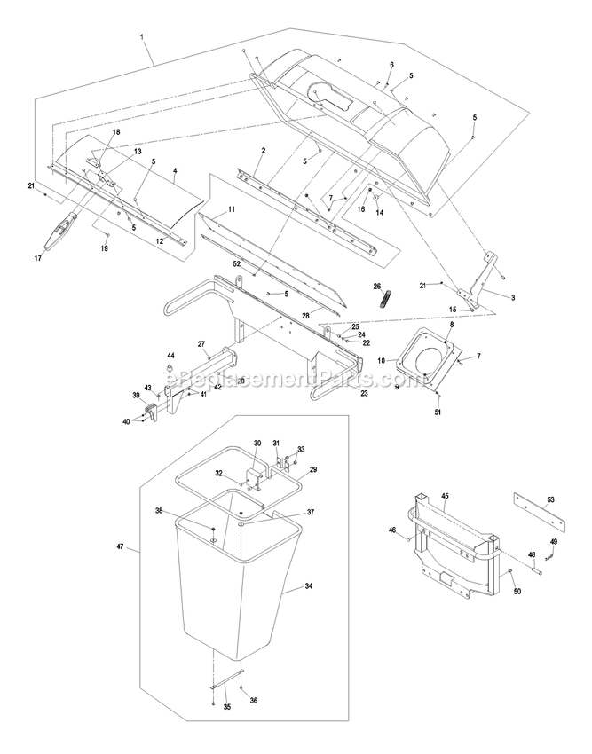 Hood And Bag Assembly Diagram and Parts List for LHPUV4448 (790000-849999)(2009) Exmark Lawn Tractor Accessories