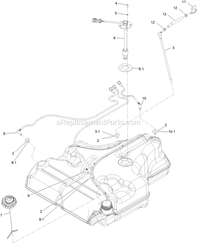 Fuel Tank Assembly Diagram and Parts List for LZS850EKA604W0 (404314159-406294344)(2019) Exmark Lawn Mower