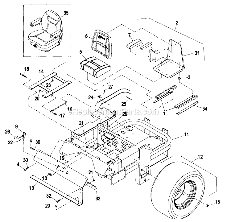 Main Frame Group Diagram and Parts List for LZ22KC604 (190000-219999)(1999) Exmark Lawn Mower