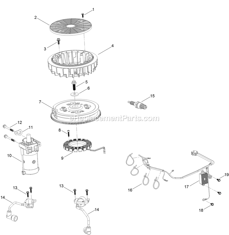 Ignition And Electrical Engine Assembly Diagram and Parts List for QTS708GEM50200 (315000000-315999999)(2015) Exmark Lawn Mower