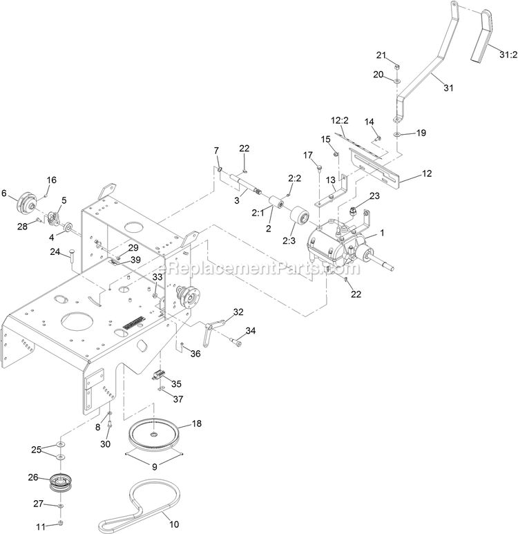 Engine Deck With Transmission (2) Diagram and Parts List for MGS481CKA48300 (316000000-399999999)(2016) Exmark Lawn Mower